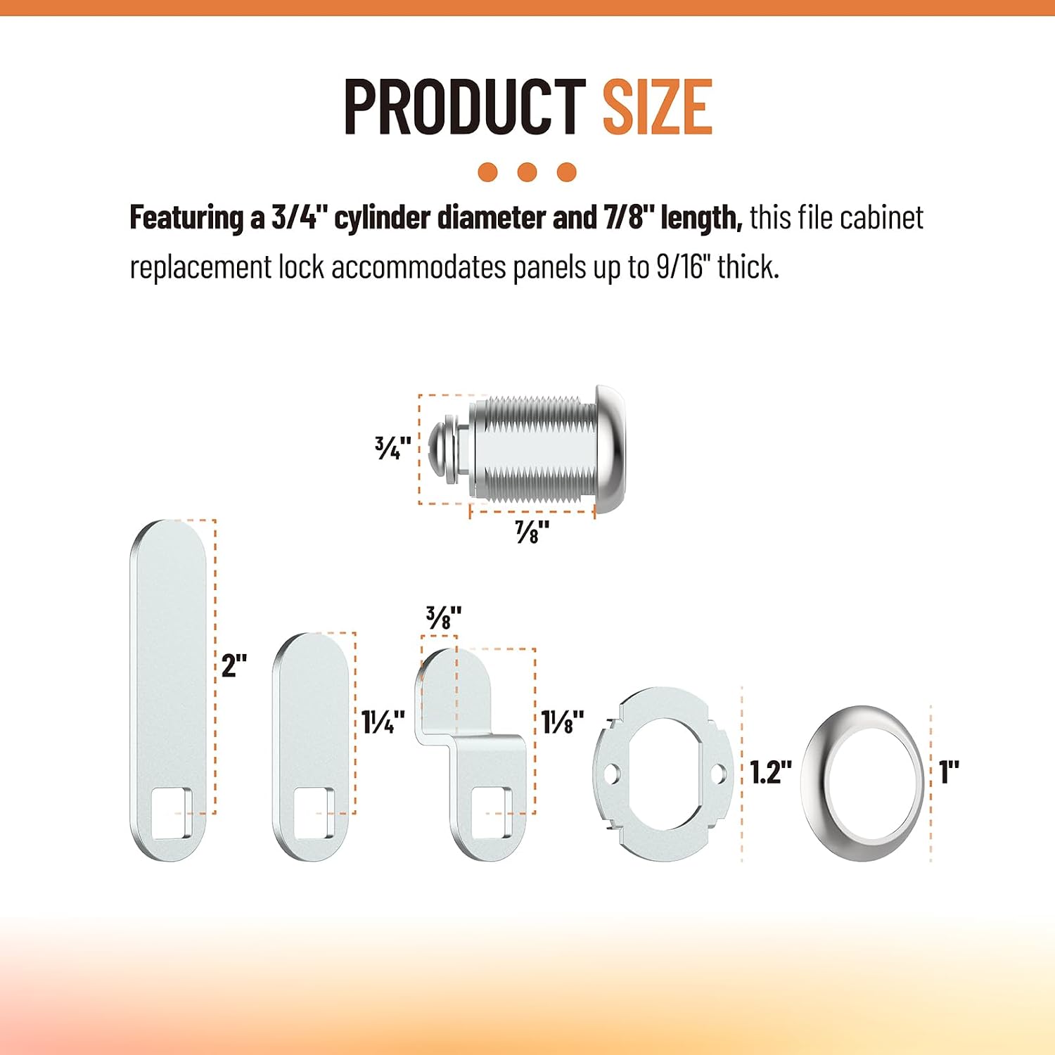 7/8" Cam Lock U 9943, for Drawers, Cabinets, File Boxes, 2 Sets | 7/8" Cylinder Lock , Fits Panels Up To 9/16" Thick