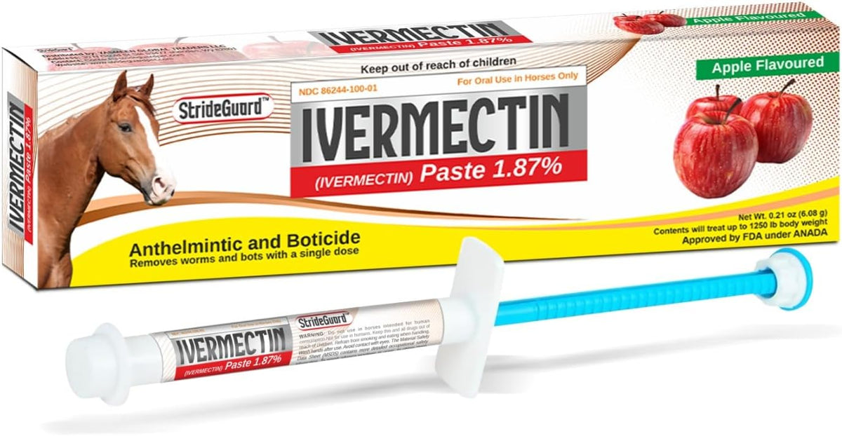 Horse Ivermectin Paste 1.87% – Apple Flavored Oral Horse Dewormer Syringe – 6.08g Tube Treats Horses Up to 1,250 lbs