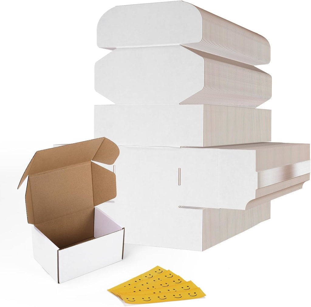 60 Pack 6x4x3 Shipping Boxes, White Corrugated Cardboard Mailer Box
