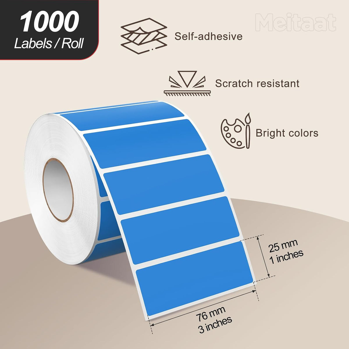 Blue Rectangle Labels 3" x 1" Color Coding Stickers Roll 1000 Pcs