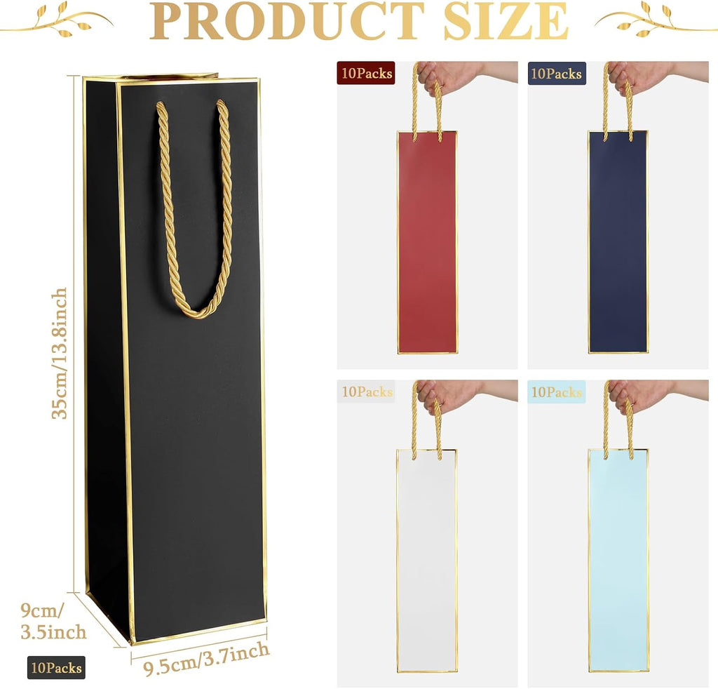 50 Pack Wine Bottle Gift Bags Paper with Handles, Retro Colors