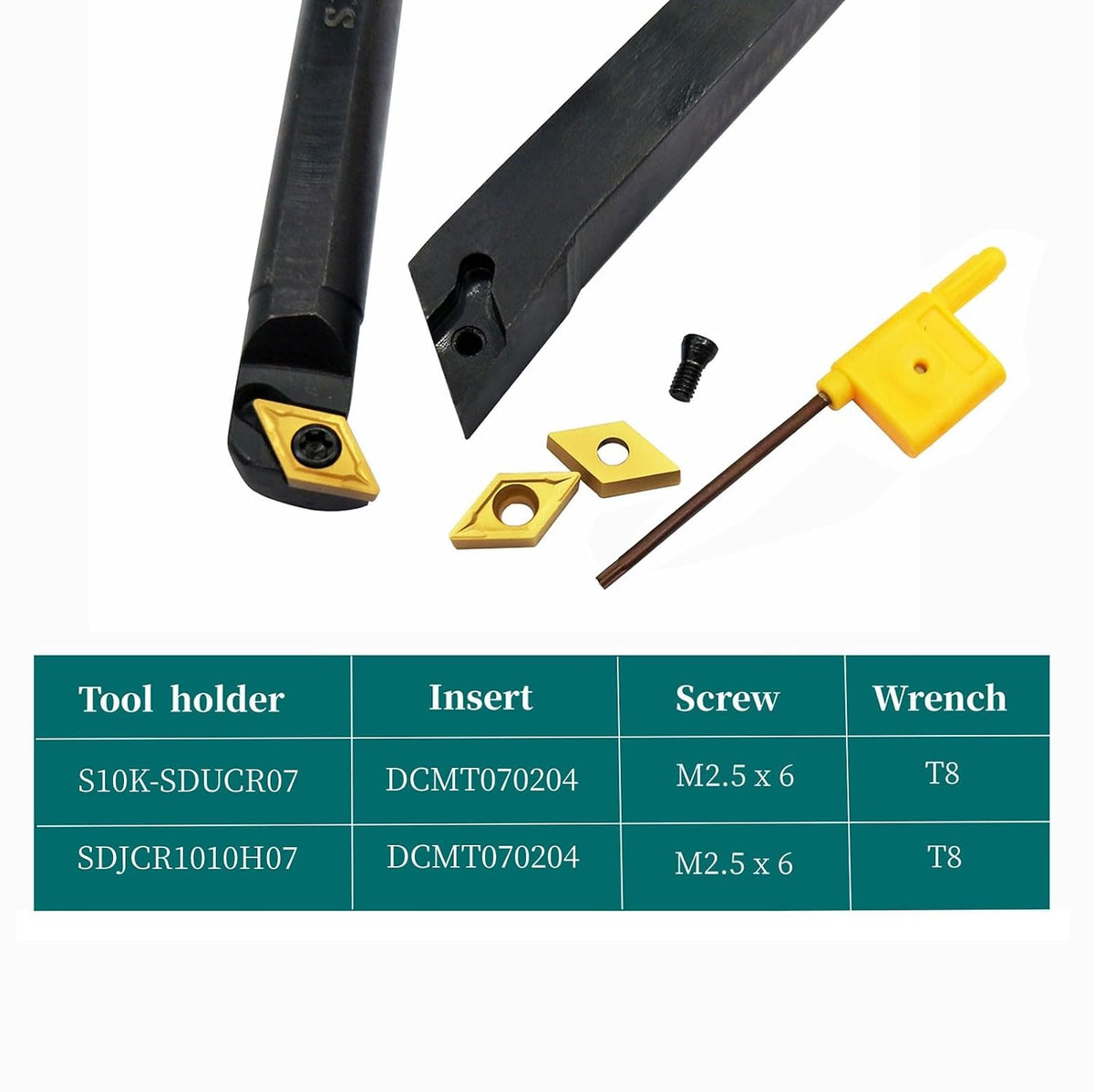 14PCS 3/8in10mm Shank Indexable Lathe Tool Holder Bit Set for Turning Milling Boring bar with Indexable Carbide Turning Insert CCMT21.51 DCMT21.51 (3/8 Holders + 12pcs DCMT2.51)