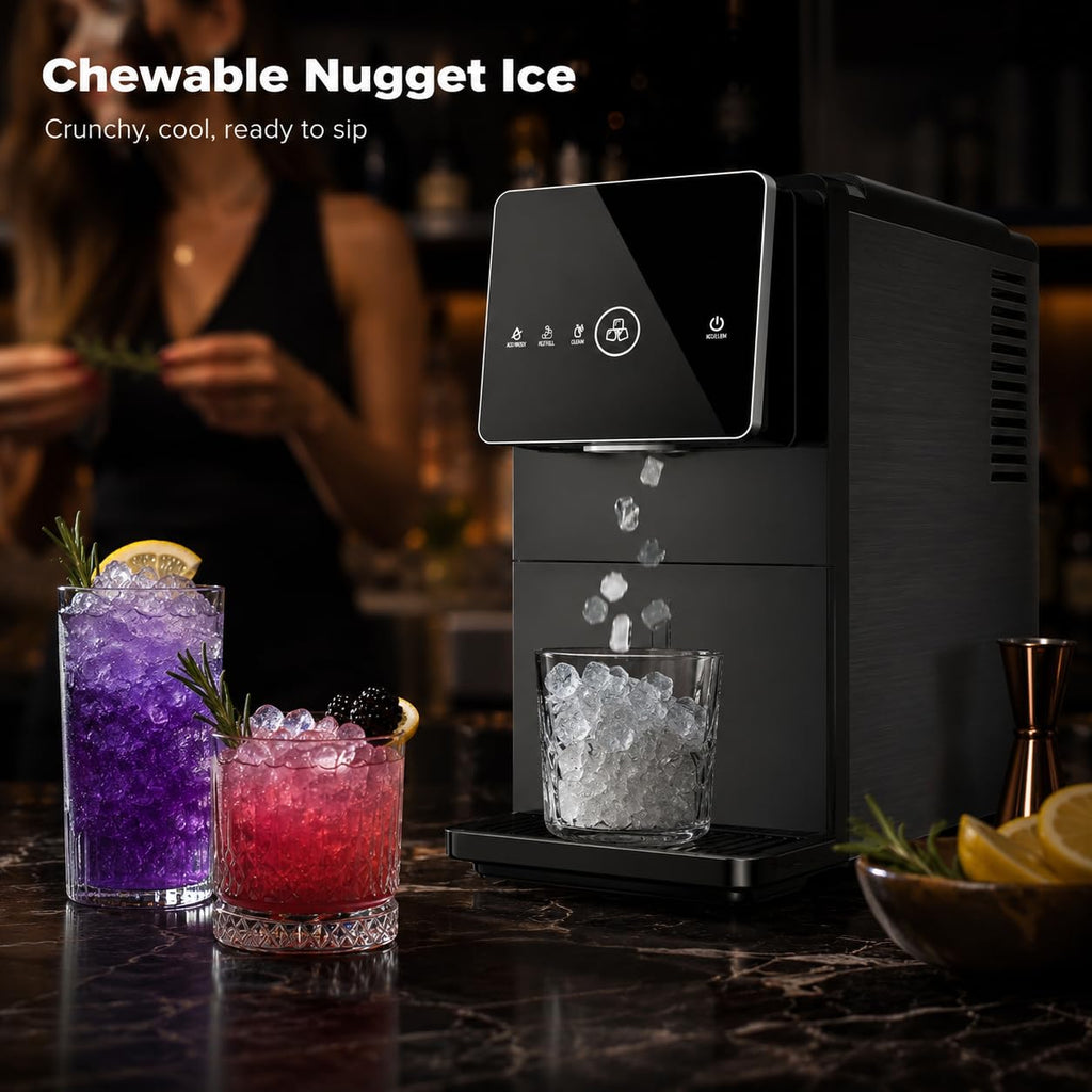 Nugget Ice Maker Countertop, 33LBS/24H Ice Machine with Soft Chewable Ice, One-Click, Self-Cleaning Function