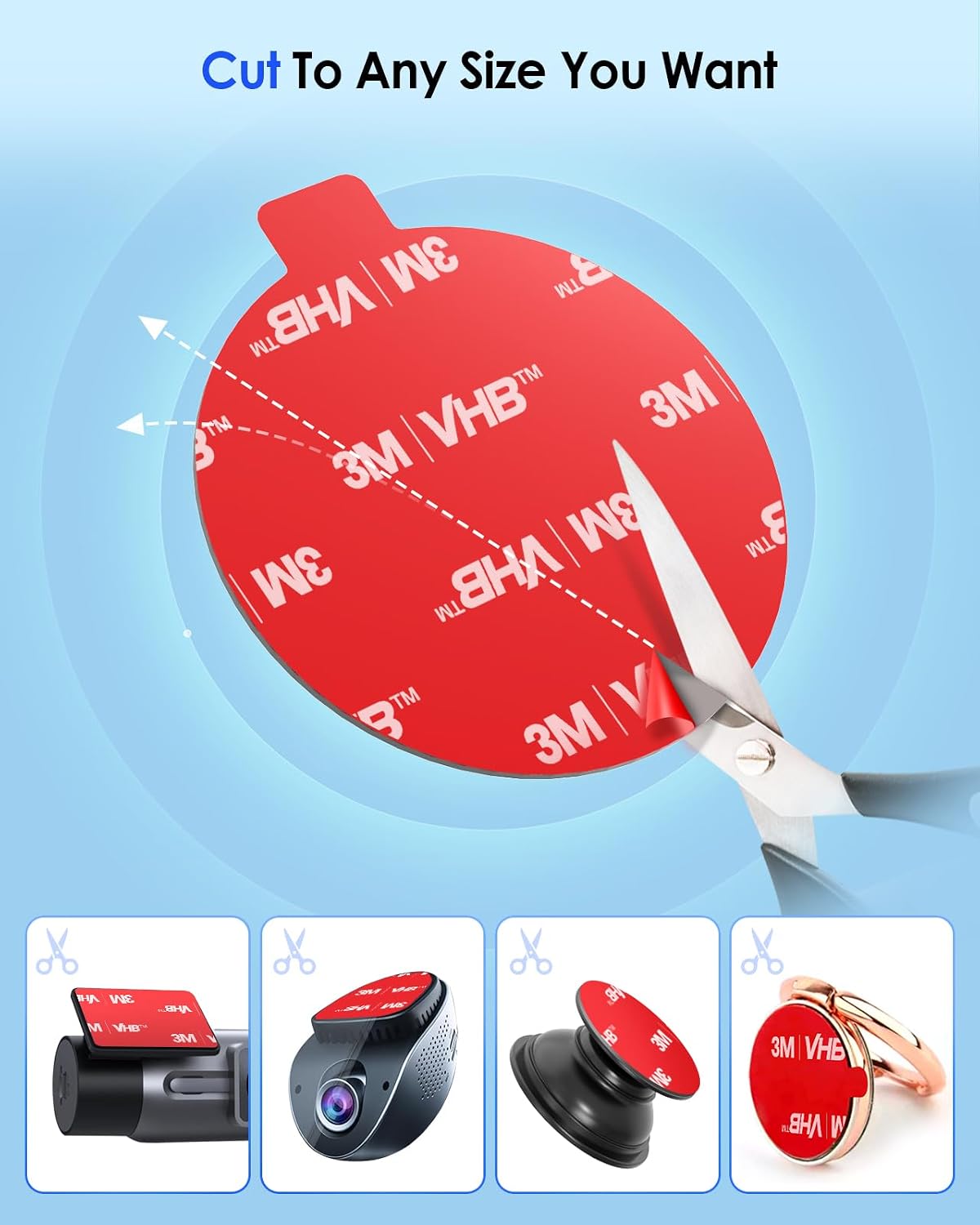 Sticky Adhesive Pad Replacement for Dash Cam Suction Cup Mount, 4pcs 2.2" 3M VHB Round Heat Resistant Double Sided