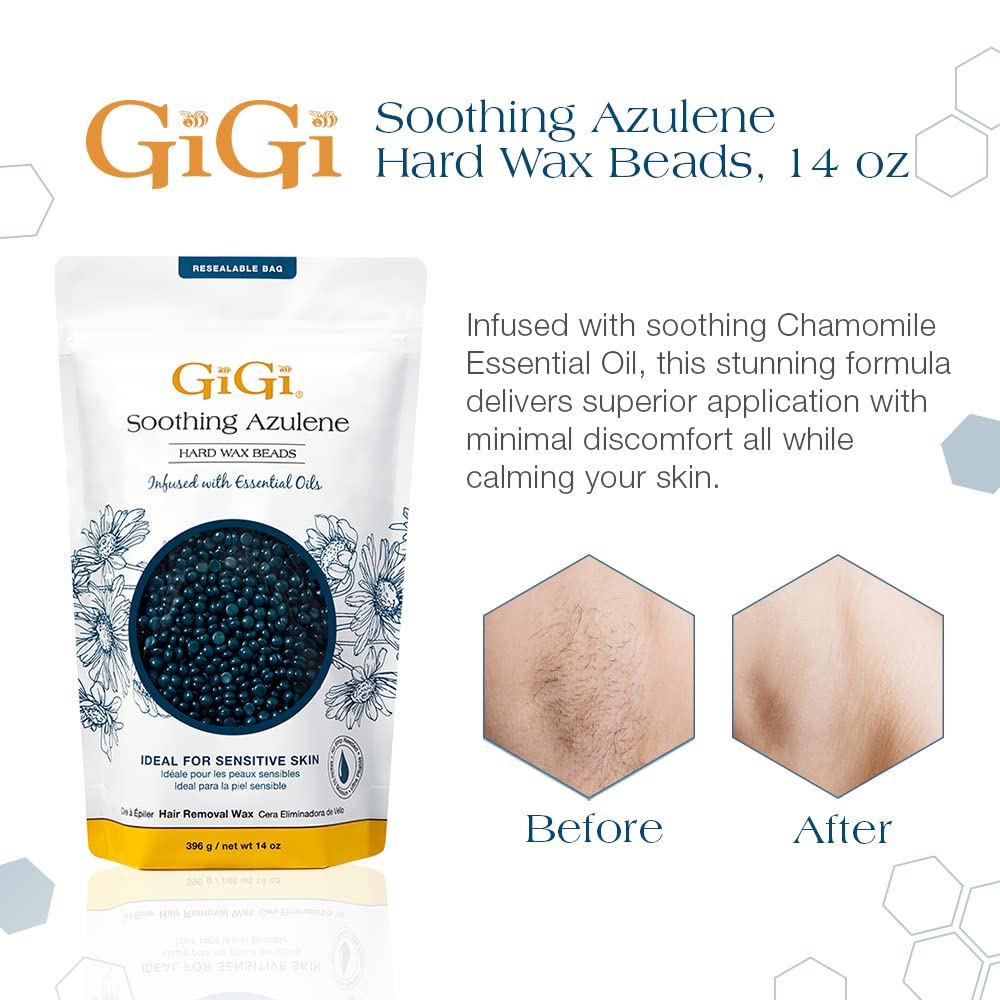 Hard Wax Beads for Hair Removal Face, Body & Sensitive Skin, 14 oz | Infused with Essential Oils, Soothing Azulene