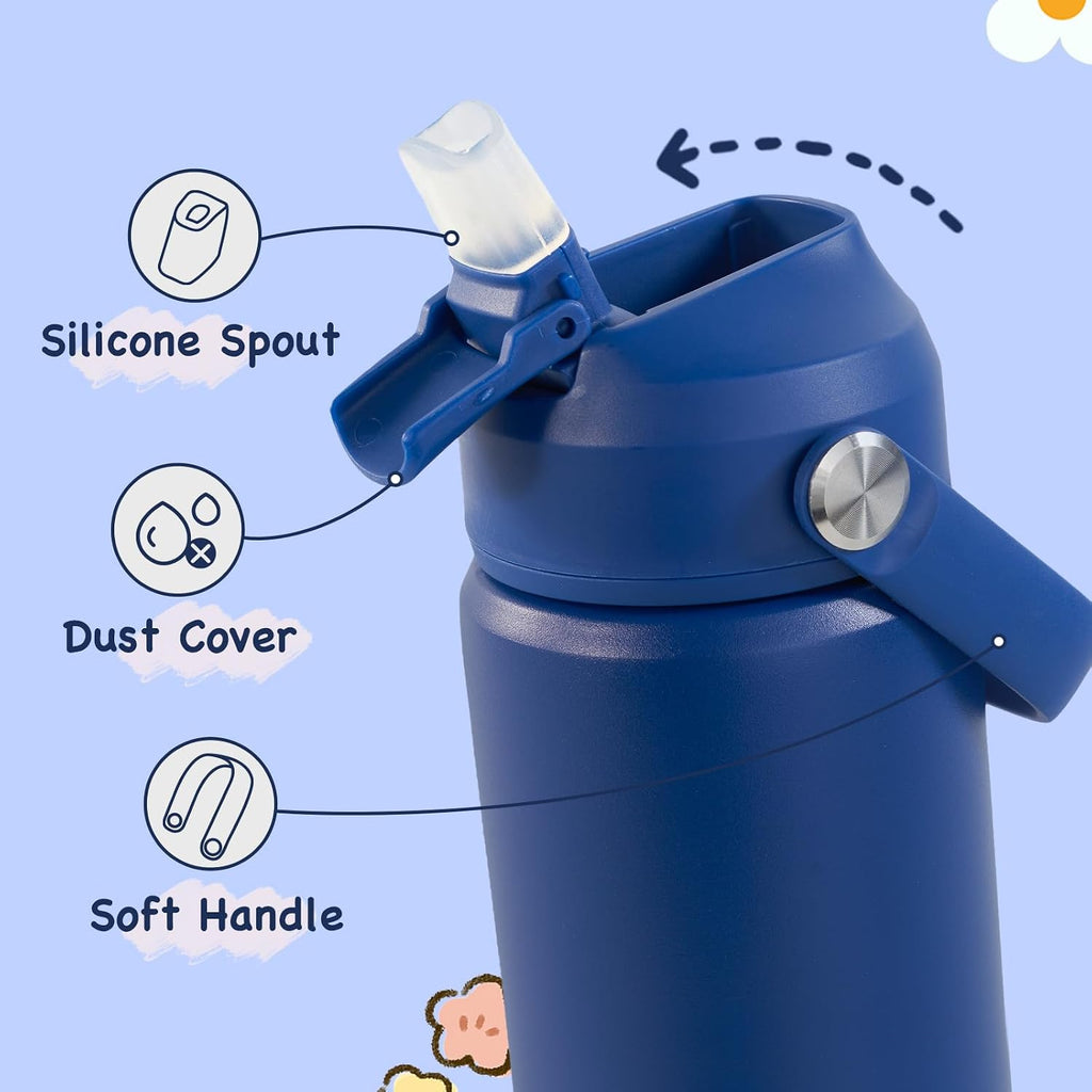 12oz Kids Water Bottle, Stainless Steel Insulated Water Bottle, Toddler Cup with Straws Leak-Proof, Kids Water
