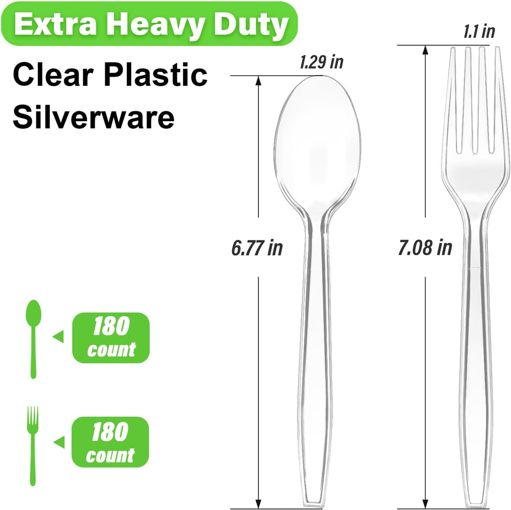360 Count Extra Heavy Duty Clear Plastic Forks and Spoons