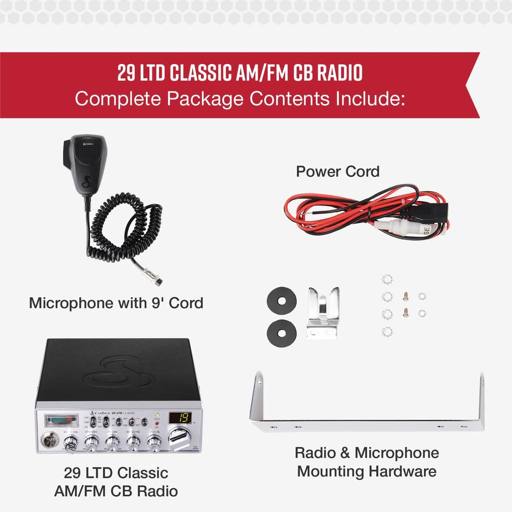 29 LTD Professional CB Radio & Cobra HGA1500 42 Inch Magnetic Mount CB Antenna: Full 40 Channels, Adjustable