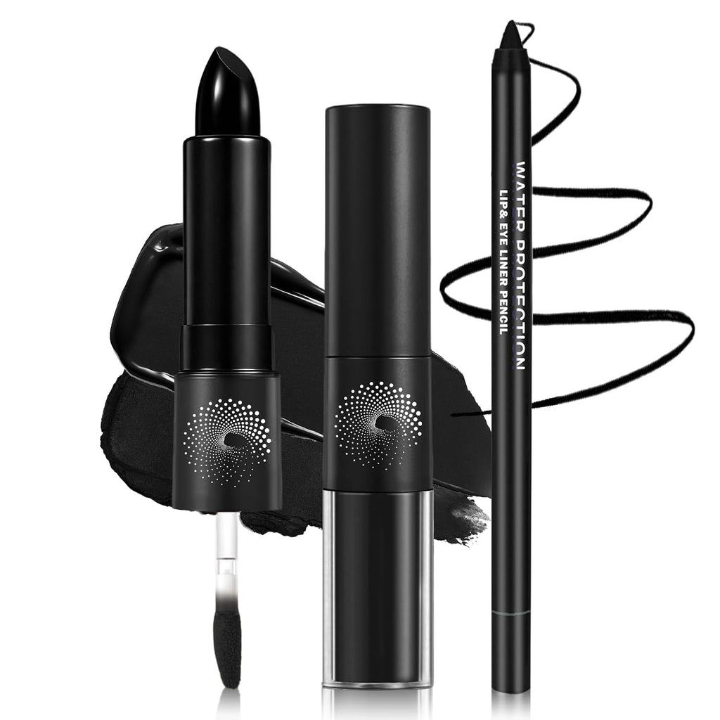 Black Lipstick Lip Liner Set,Double Head Liquid Lipstick Lip Gloss | Goth Makeup,Halloween Makeup,Soft and Silky
