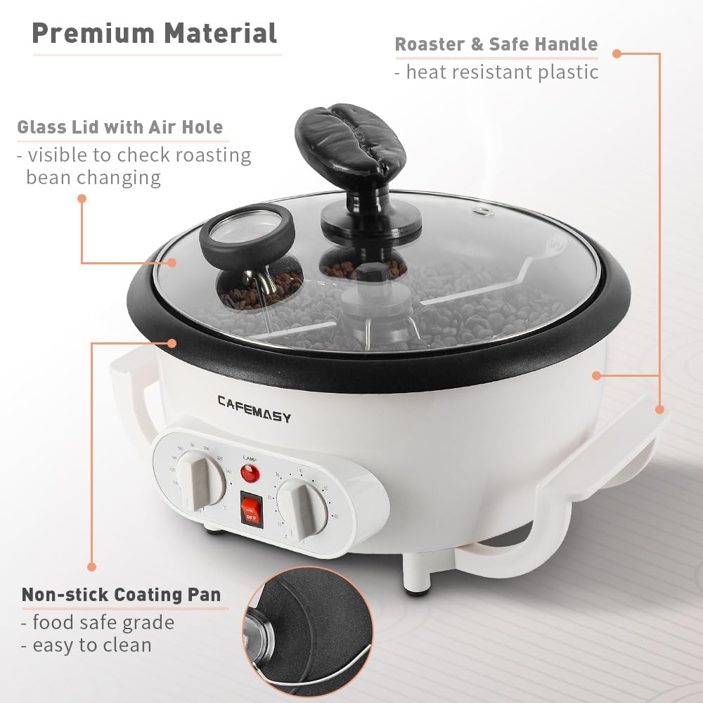 Home Coffee Bean Roaster Machine - CAFEMASY Coffee Bean Handle Design Electric Automatic Coffee Roaster with Timer