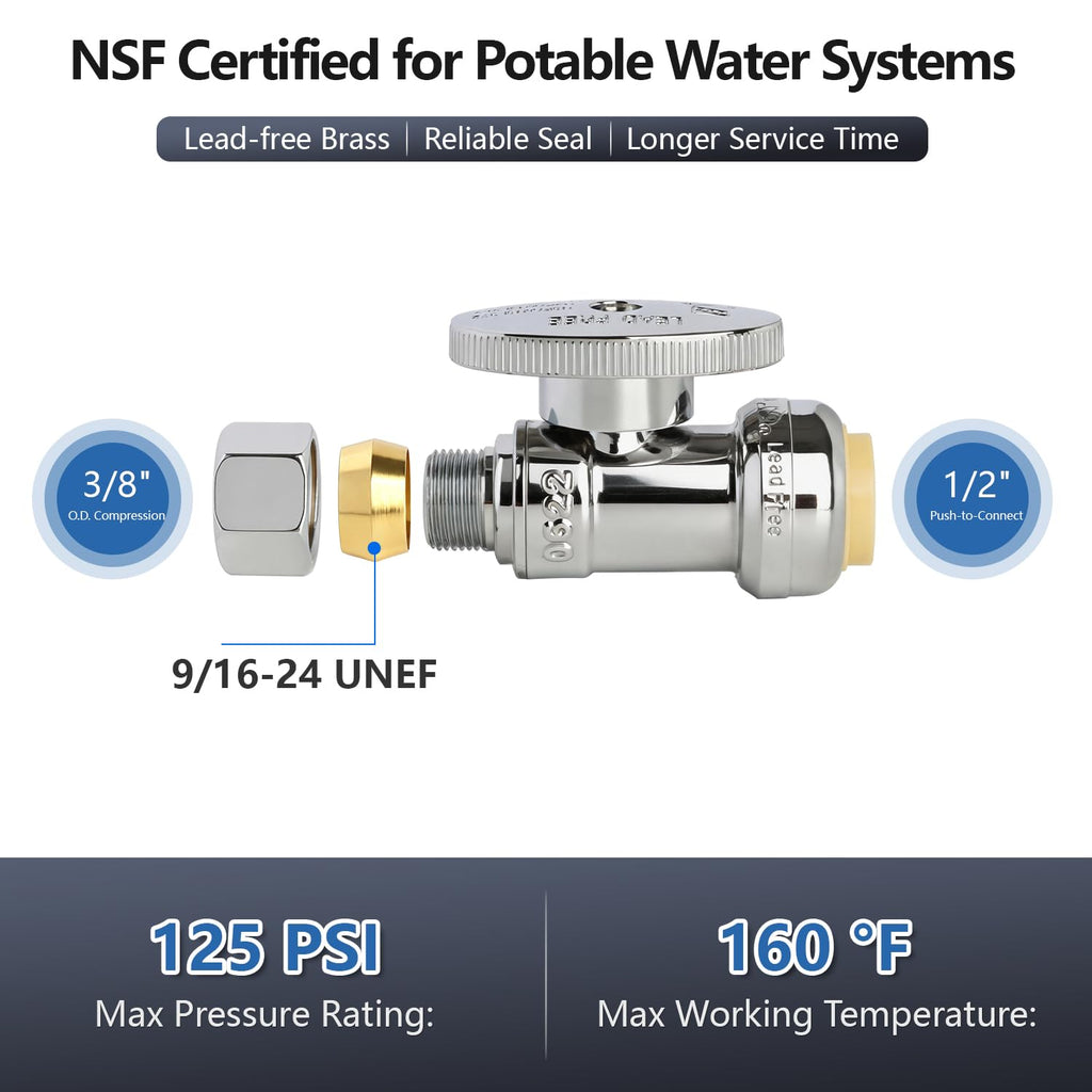 WiseWater Push Connect Straight Stop Valve 1/2" x 3/8"