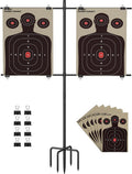 Adjustable Shooting Target Stand with 5-Prong Base, Portable Steel Target Holder with 9 Clips and 15 pcs Paper, Ideal