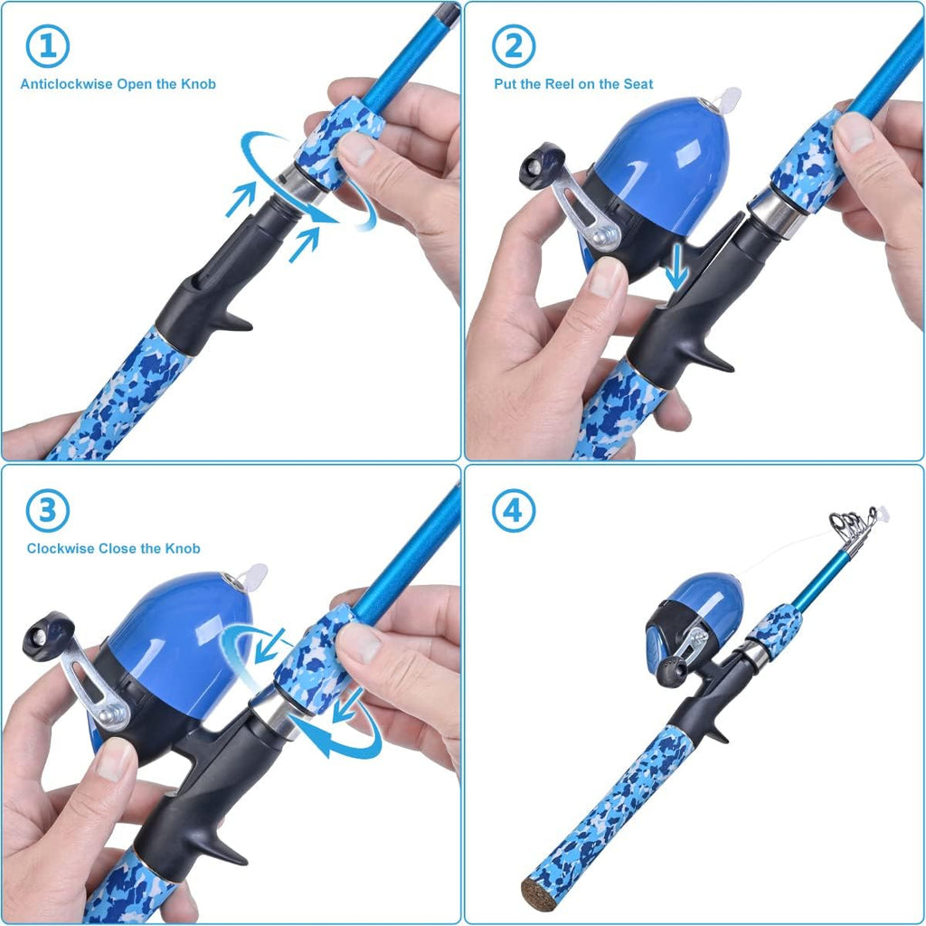 Kids Fishing Pole Set with Full Starter Kits 2 Set Portable Telescopic Fishing Rod and Spincast Reel Cambos with a