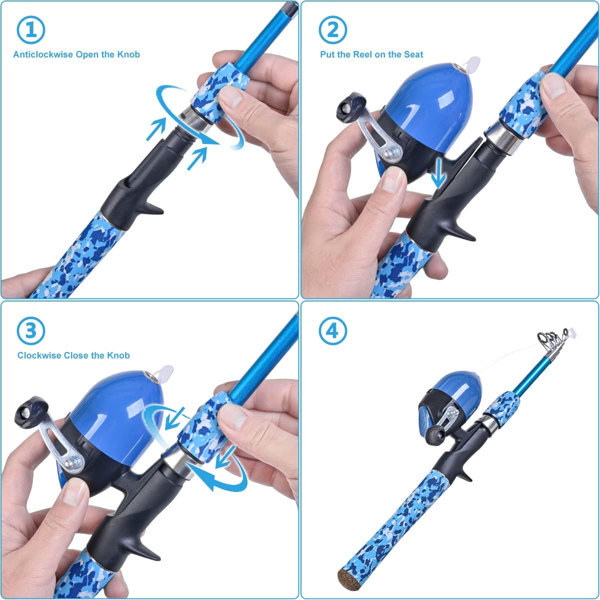 Kids Fishing Pole Set with Full Starter Kits 2 Set Portable Telescopic Fishing Rod and Spincast Reel Cambos with a