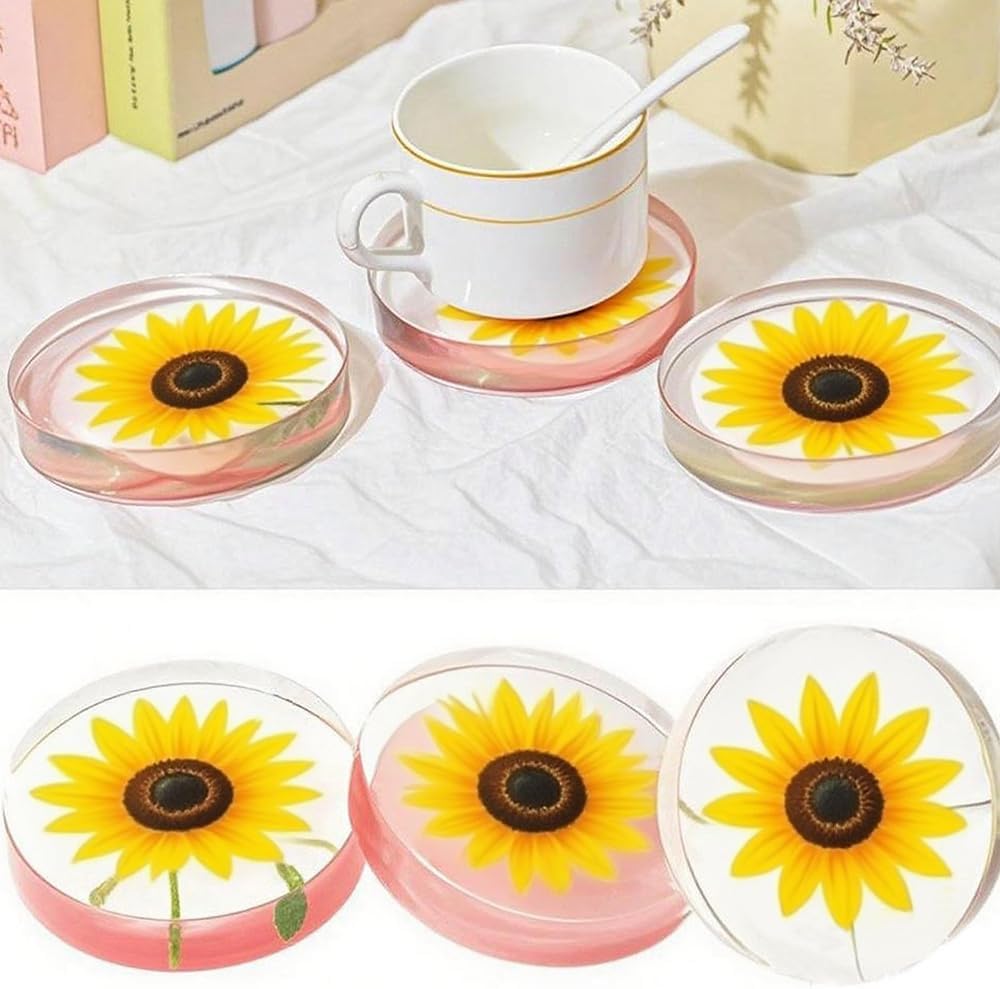 6-Cavity Deep Round Coaster Silicone Molds for Epoxy Resin, 4 Inches Coaster Resin Mold for Flower Bouquet Preservation