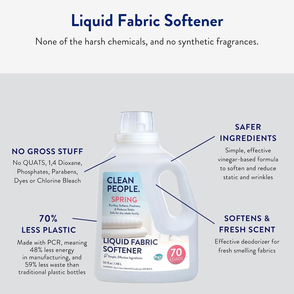 Liquid Fabric Softener - Softens & Removes Static Cling - Vegan (50 Fl Oz, Spring)