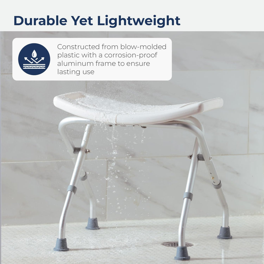 12486 Folding Shower Chair, Bath Bench with Drainage Holes and In-Seat Handles, Supports Users Up To 300 Pounds, White