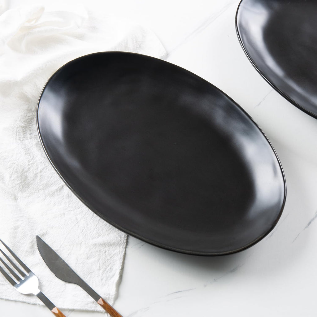 Ceramic Serving Platters, 12" Black Serving Tray, Serving Plates, Set of 3