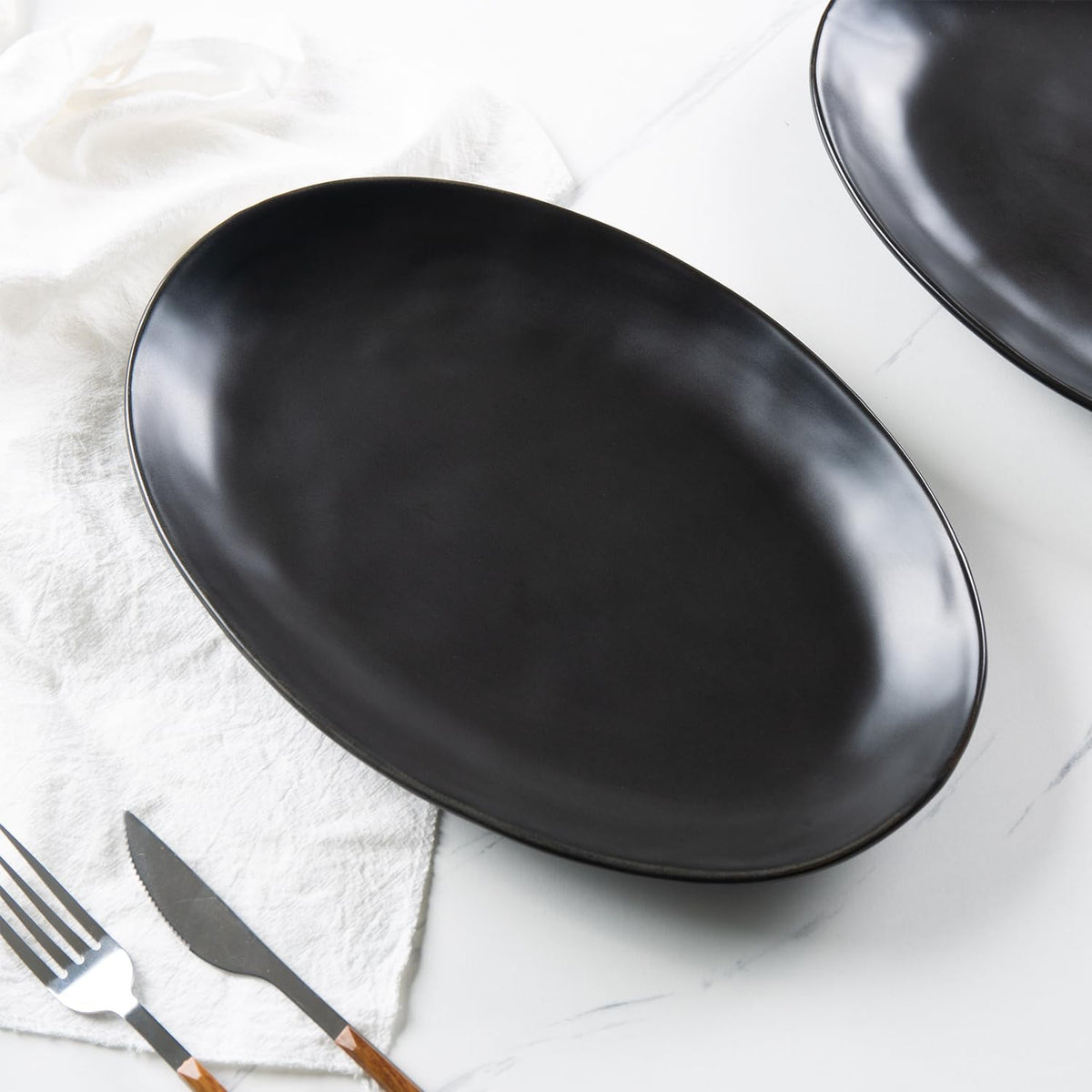 Ceramic Serving Platters, 12" Black Serving Tray, Serving Plates, Set of 3