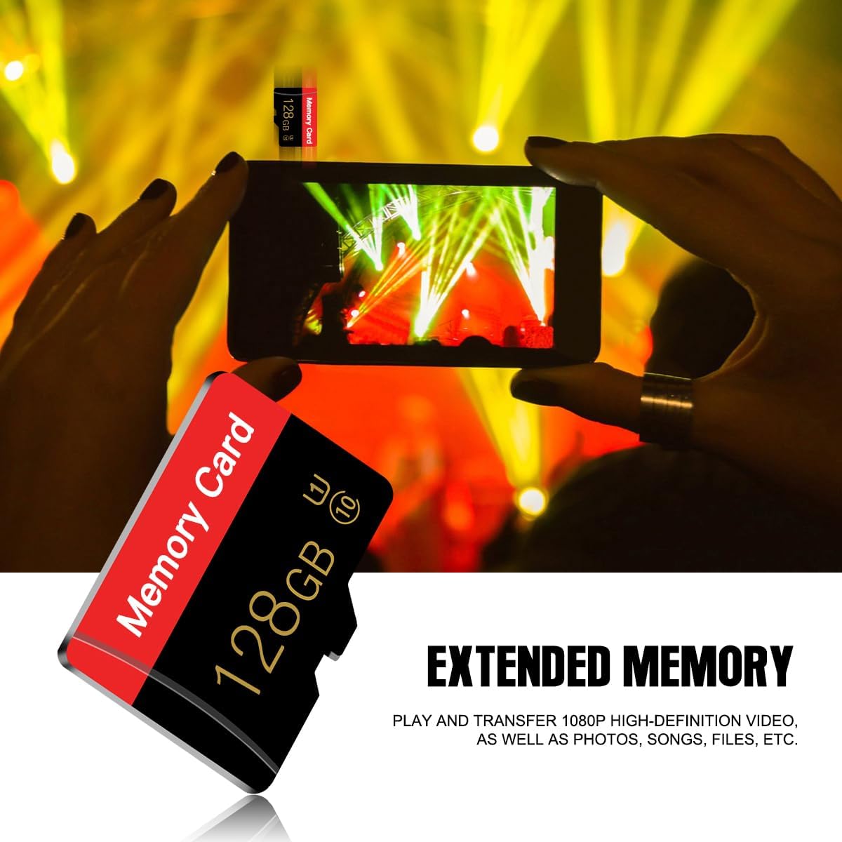 Micro Memory Card 128GB with Adapter, C10/U1/UHS-I/A1 TransFlash Card, TF Card for Camera, Smartphone, Tablet, Drone
