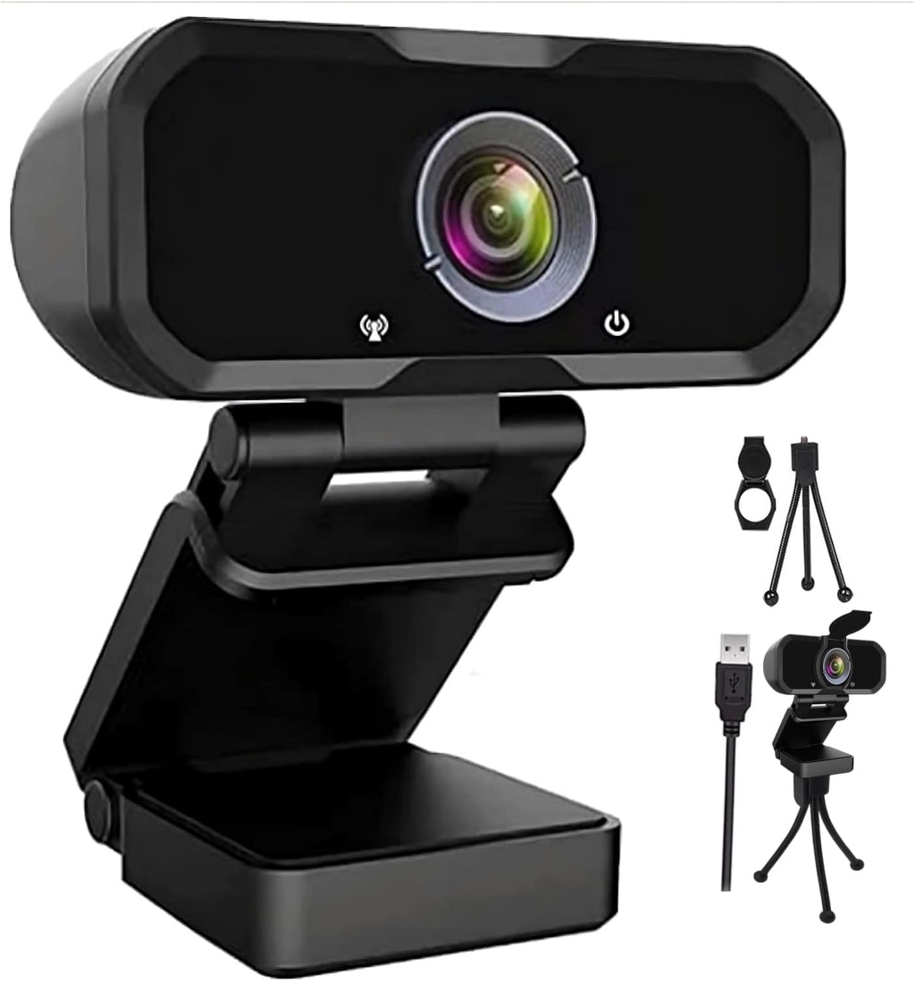 Webcam 1080p HD Computer Switch 2 Camera - Microphone Laptop USB PC Webcam with Tripod Stand, 110 Degree Live