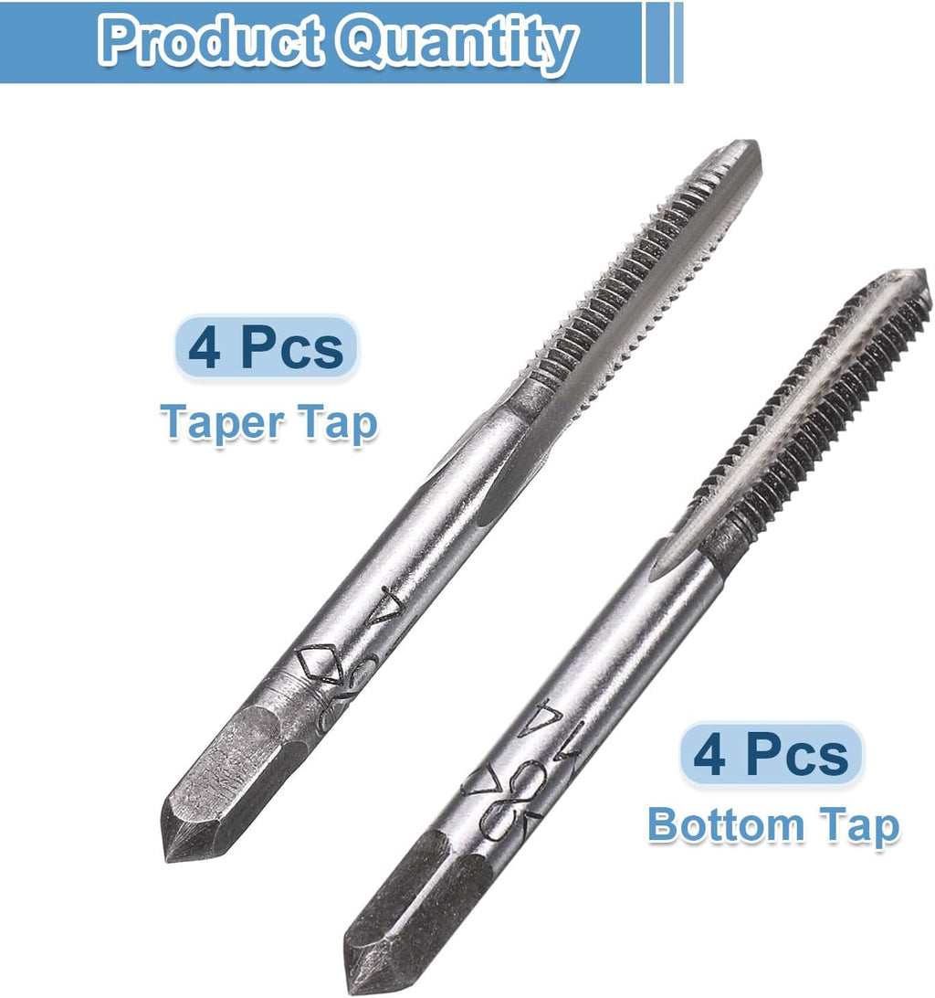 uxcell 4 Set Metric Hand Taps, M4 x 0.7 H2 Thread Taper + Bottom Tap, 9CrSi Alloy Tool Steel Screw Threading Milling Tapping Tool Kit