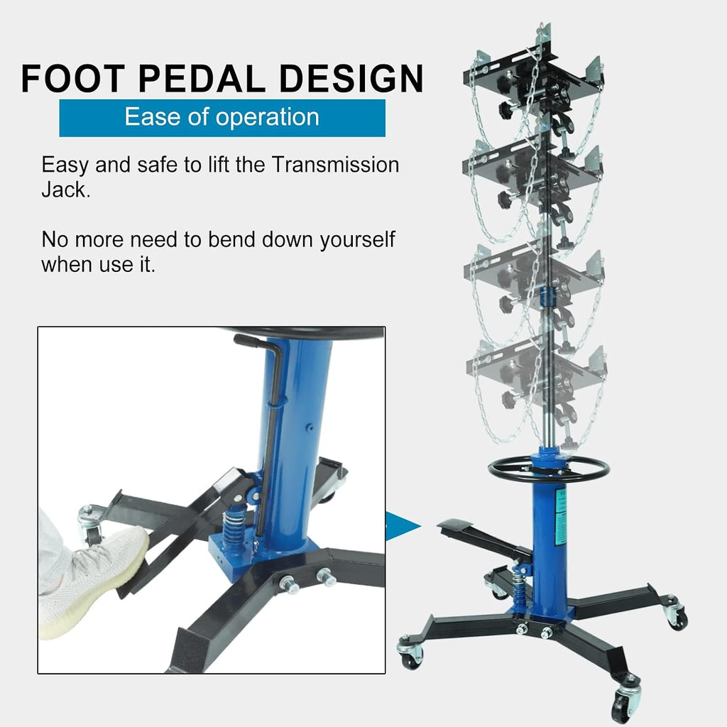 Transmission Jack, 1660lbs / 0.75 Ton 2 Stage Hydraulic Telescopic Jack with Foot Pedal, 35" - 72" Adjustable Height