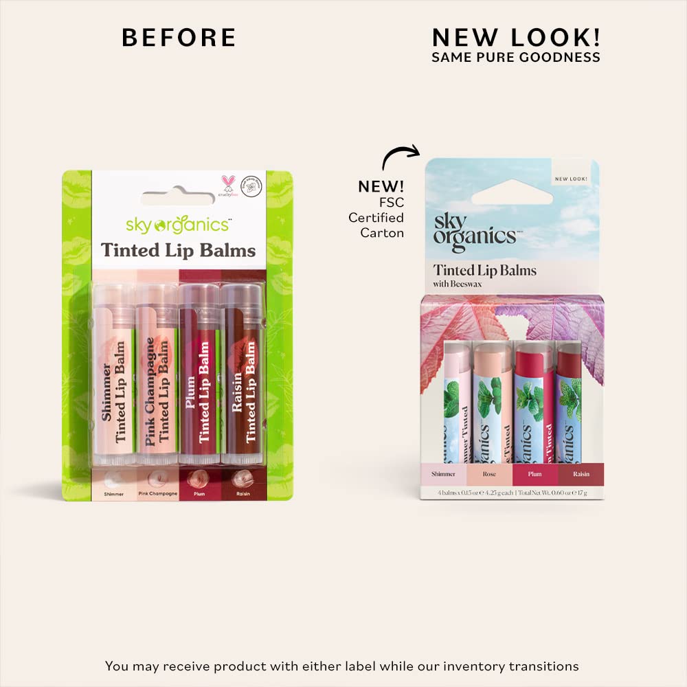Tinted Beeswax Lip Balms, 4 Shades, Sheer Color & Shine