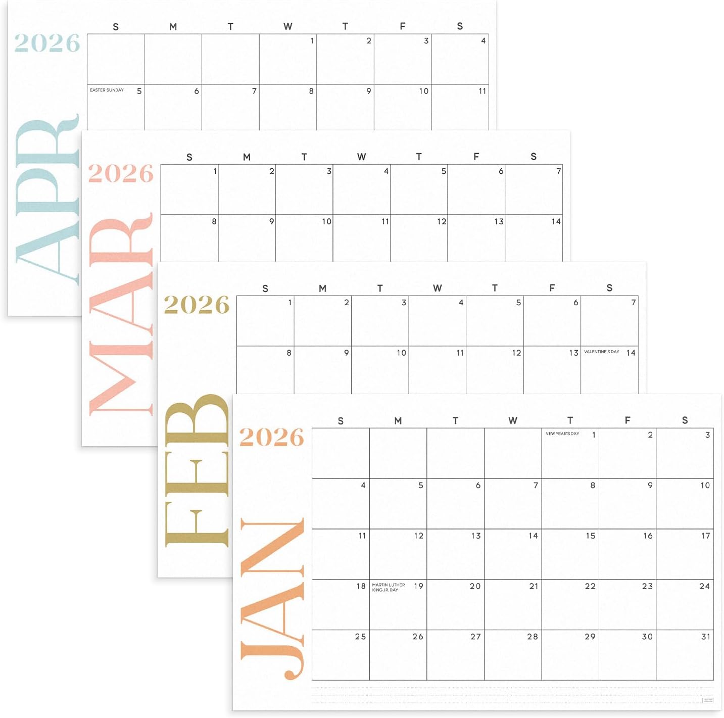 S&O Modern Large Desk Calendar from January 2026-June 2027 - Tear-Away Table Calendar 2026-2027 - Desktop Blotter