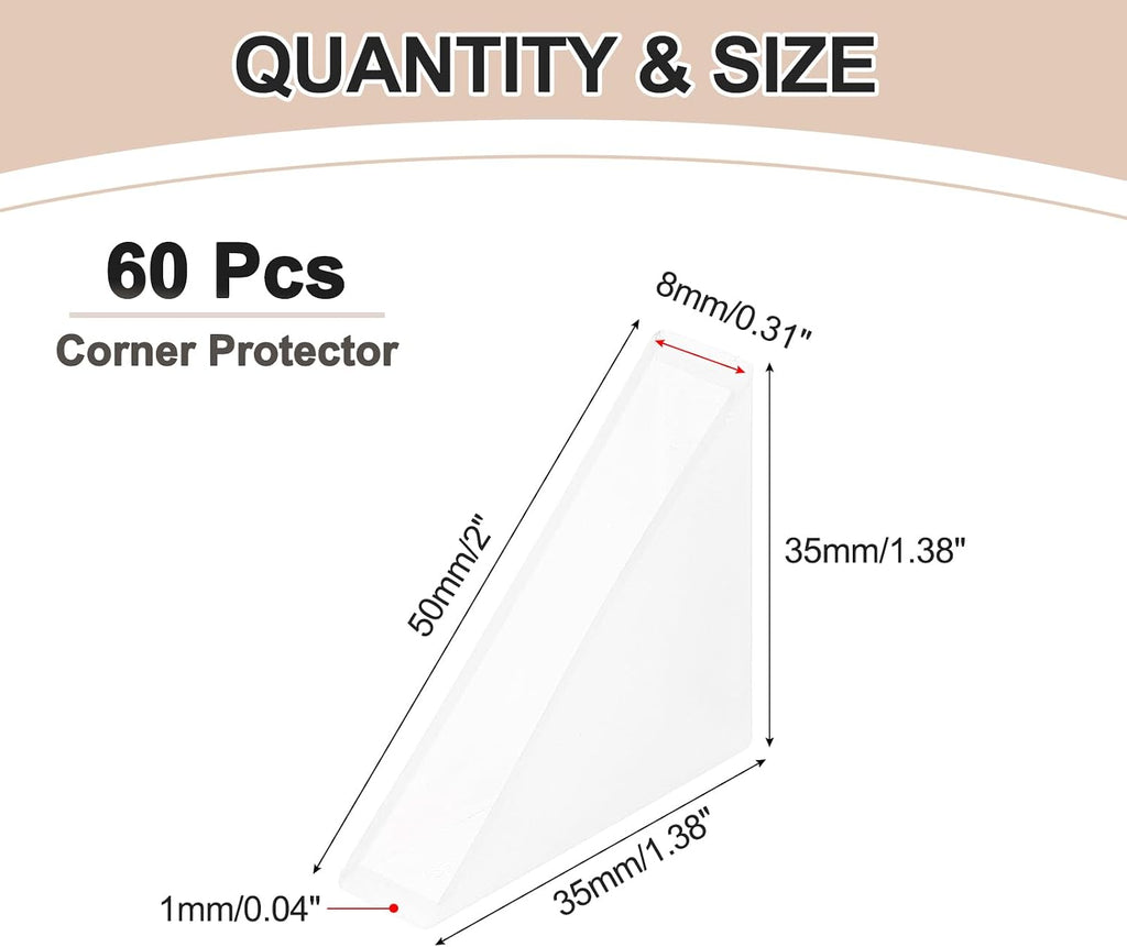 Triangle Glass Corner Protector 0.31 x 1.38" Plastic Clear 60Pcs