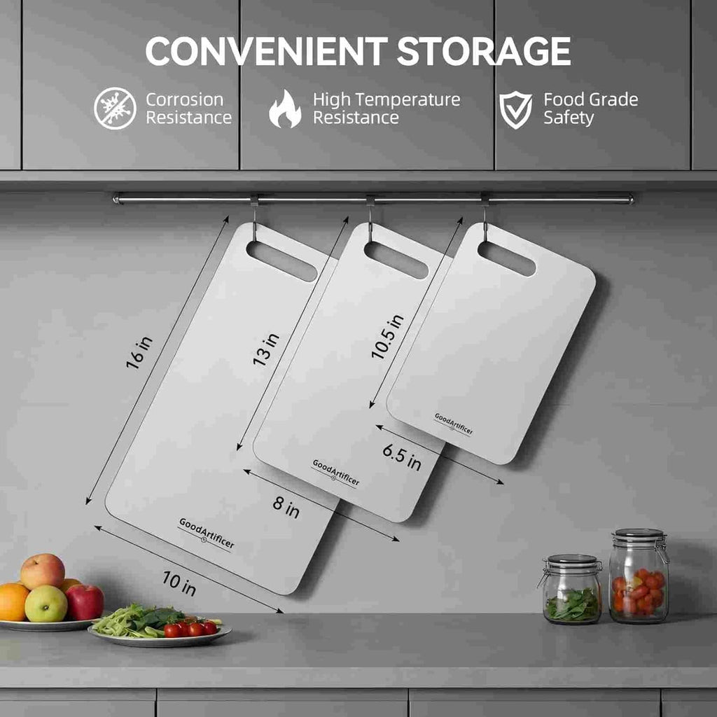 Titanium Cutting Boards Set of 3, 100% Pure Titanium Kitchen Cutting Board, Double-Sided Non-Toxic Cutting Board