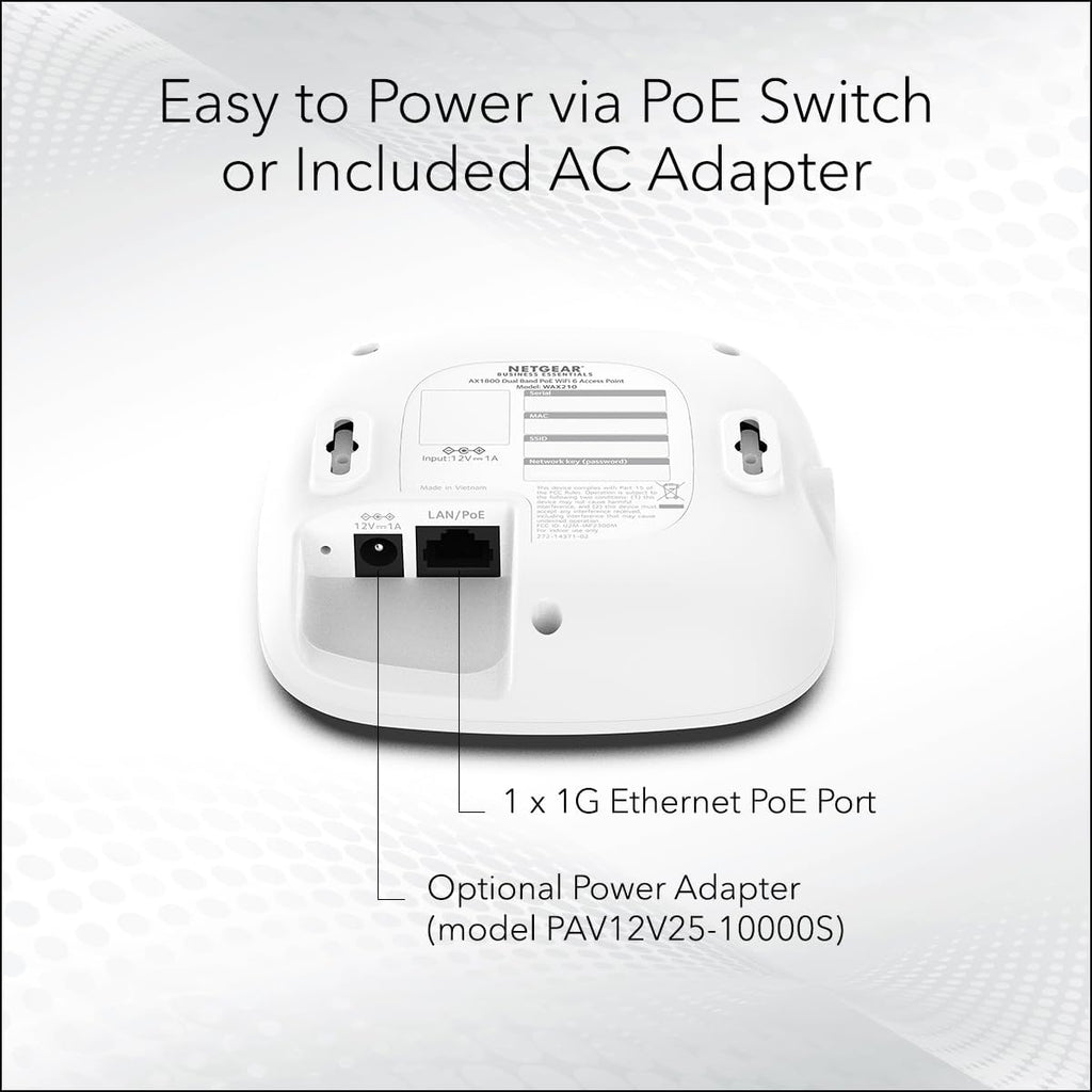WiFi 6 Wireless Access Point with Power Adapter (WAX210PA) | Dual-Band AX1800 Speed, 1 x 1G Ethernet PoE Port, Up to
