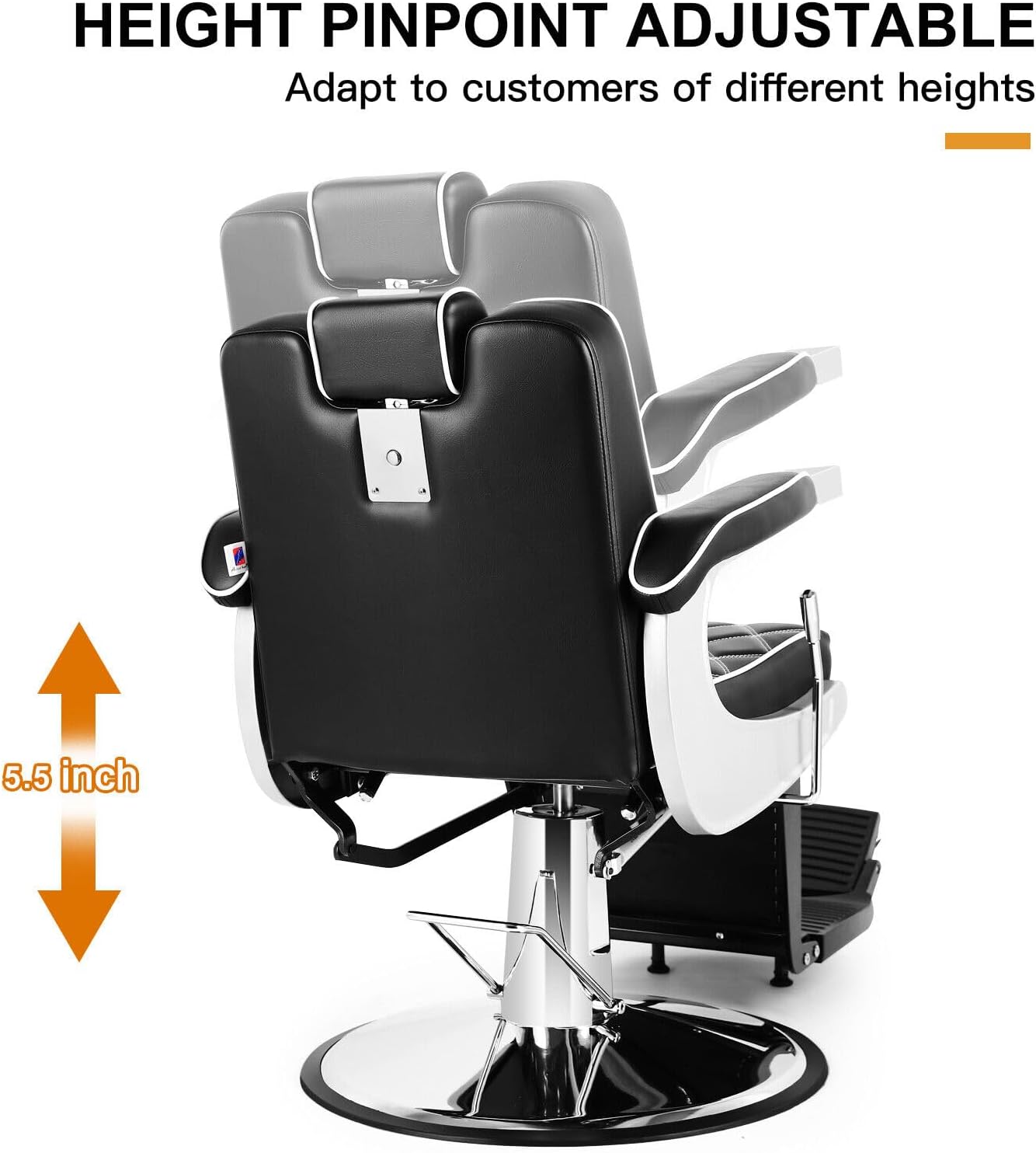All Purpose Barber Chair Reclining for Barbershop (Black) | Heavy Duty with Footrest and Headrest, Shampoo Spa