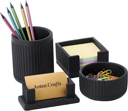 Set of 4 - Concrete Desk Accessories For Modern, Industrial, Minimalist Office Decor- Aesthetic Desk Organizers