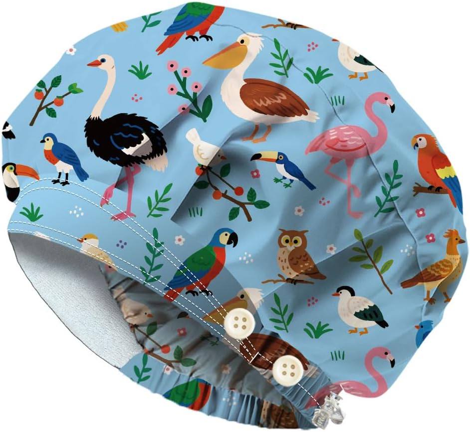 Scrub Caps with 4 Buttons Adjustable Nursing Working Caps With Sweatband Resilient Surgical Hat Hair Cover for Work