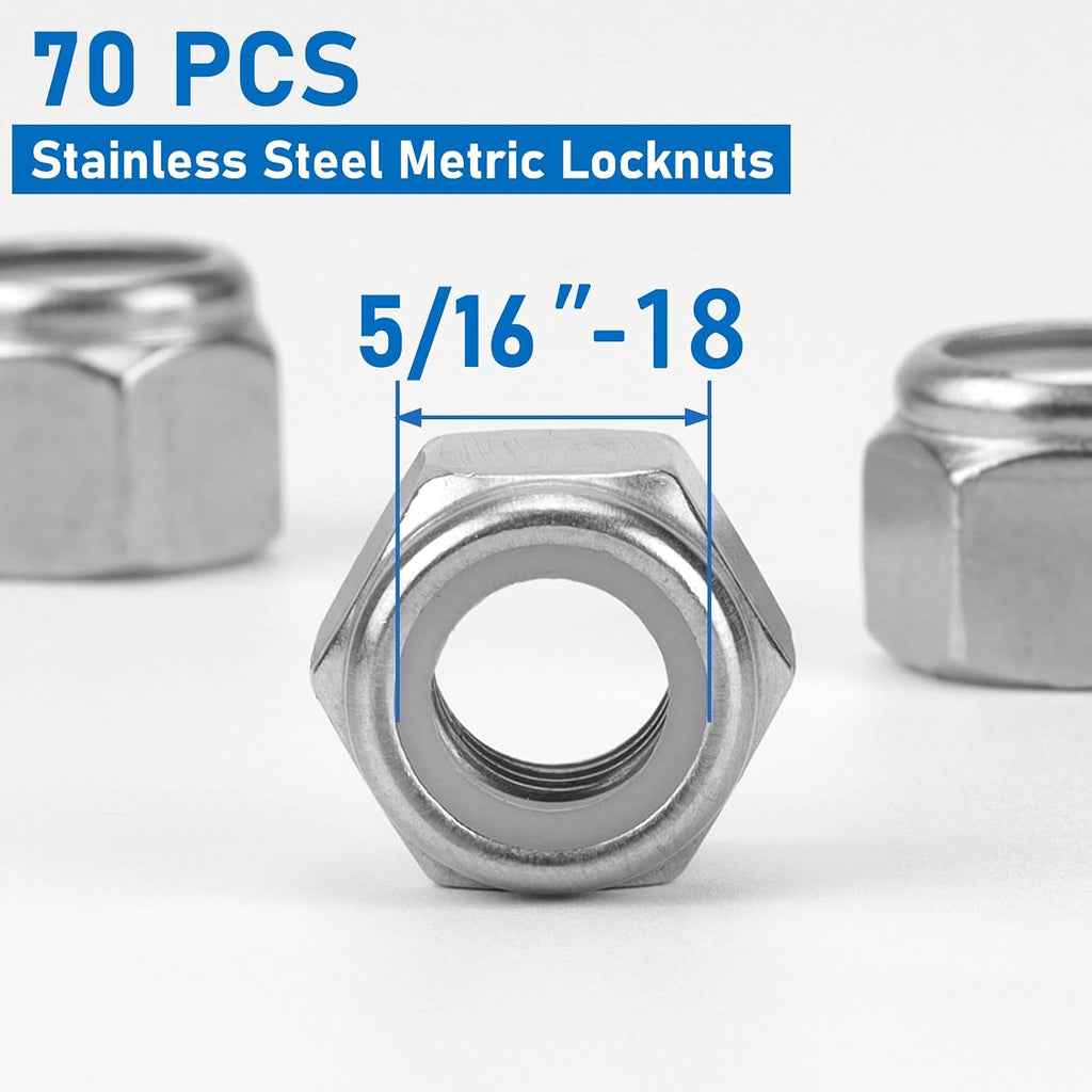 70 Pack 304 A2-70 5/16"-18 Nylon Lock Nuts