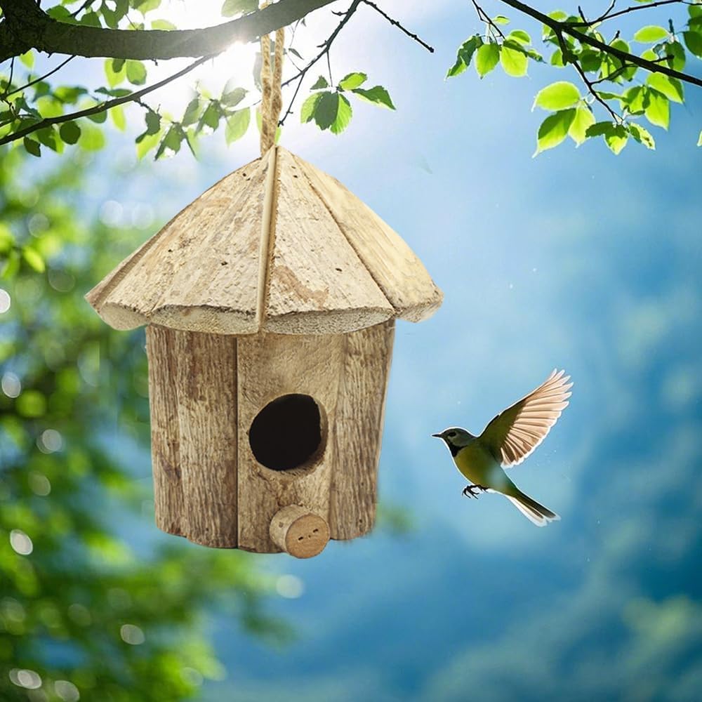 Wooden Birdhouses for Outside, Hanging Birdhouse, Cardinal Bird House Nesting Box, Natural Wood Bluebird Houses for