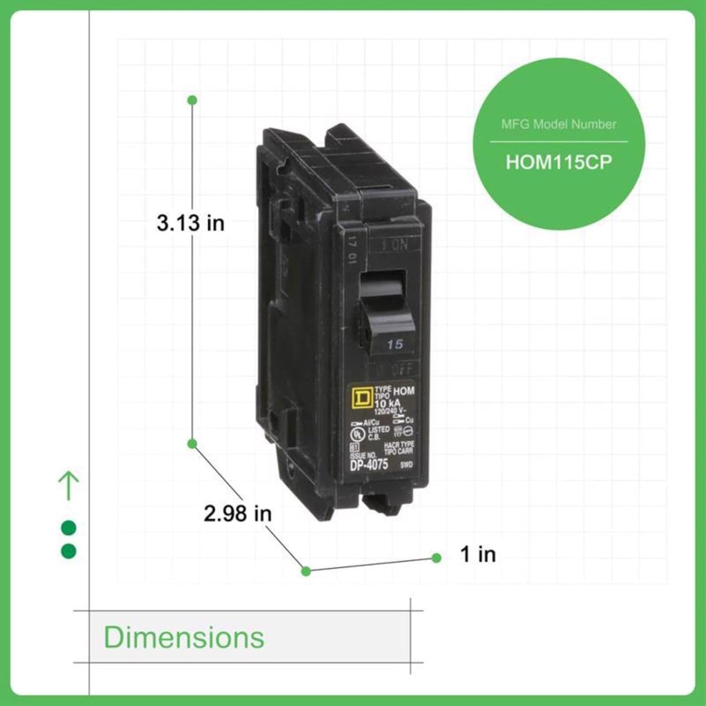 Square D HomeLine 15 amps Plug In Single Pole Circuit Breaker