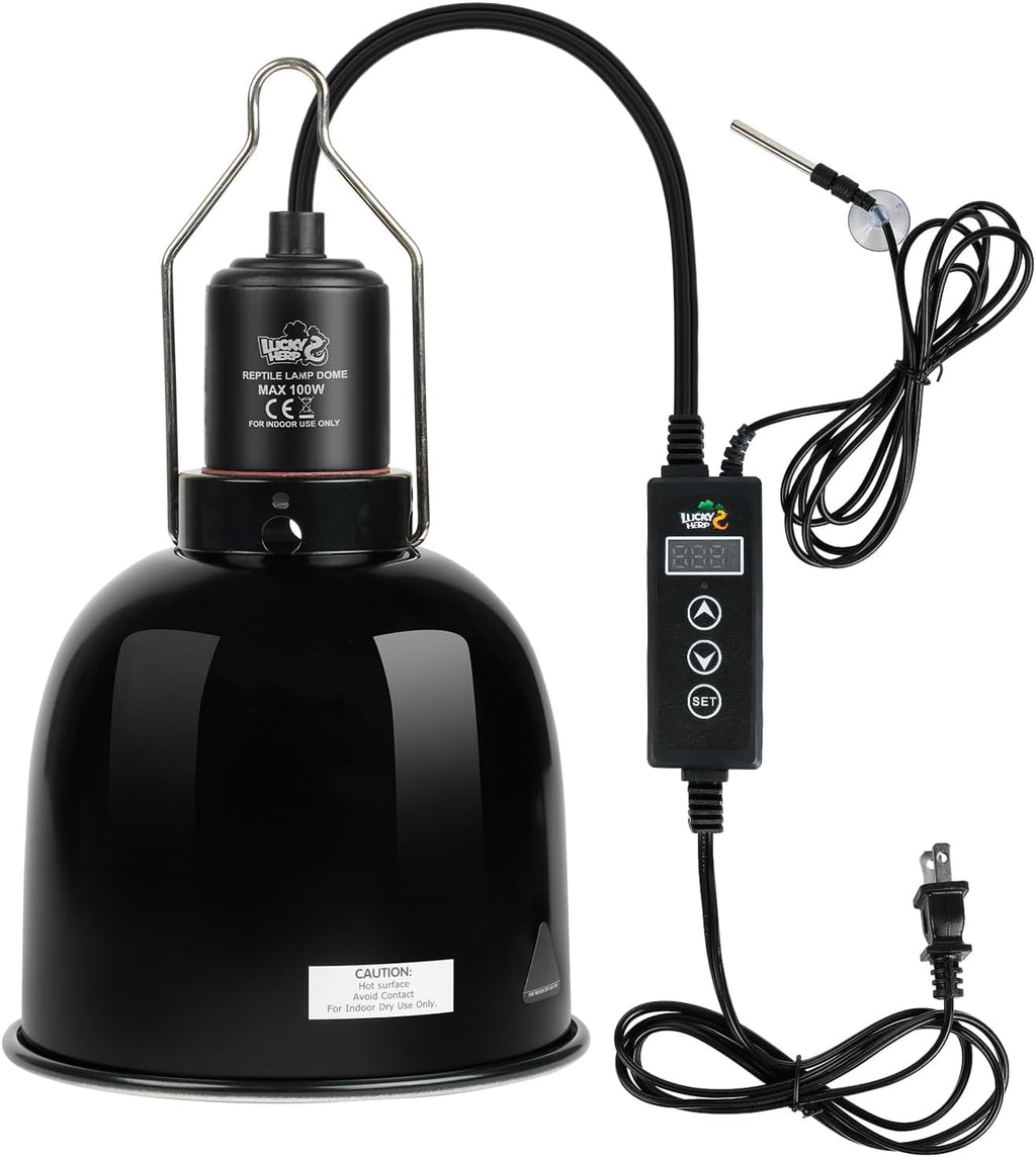 Reptile Light Fixture with Dimming Thermostat & Timer, Aluminum 5.5inch Deep Dome Reptile Lamp Fixture, Heat Lamp