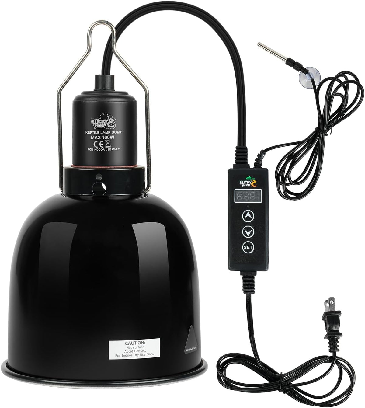 Reptile Light Fixture with Dimming Thermostat & Timer, Aluminum 5.5inch Deep Dome Reptile Lamp Fixture, Heat Lamp
