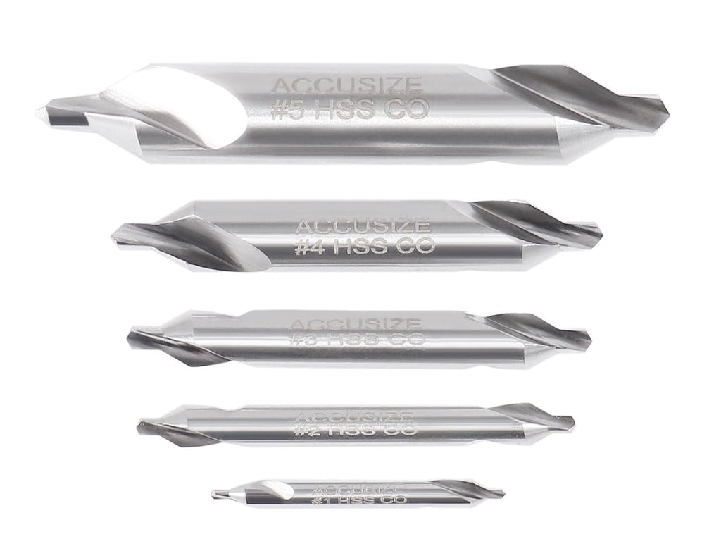 Accusize Center Drill Set, #1-#5, 3/64"-3/16", 5-Pc, M42 Cobalt, 0556-5500
