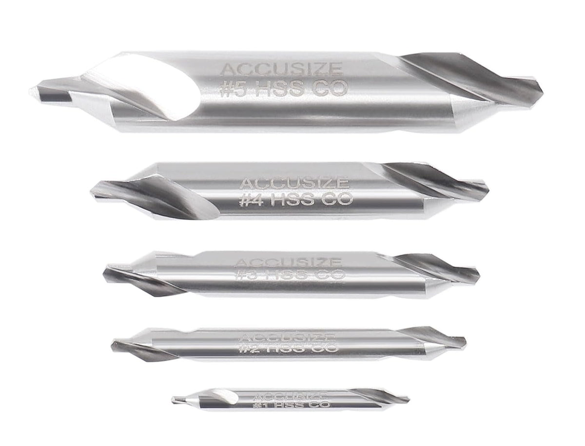 Accusize Center Drill Set, #1-#5, 3/64"-3/16", 5-Pc, M42 Cobalt, 0556-5500