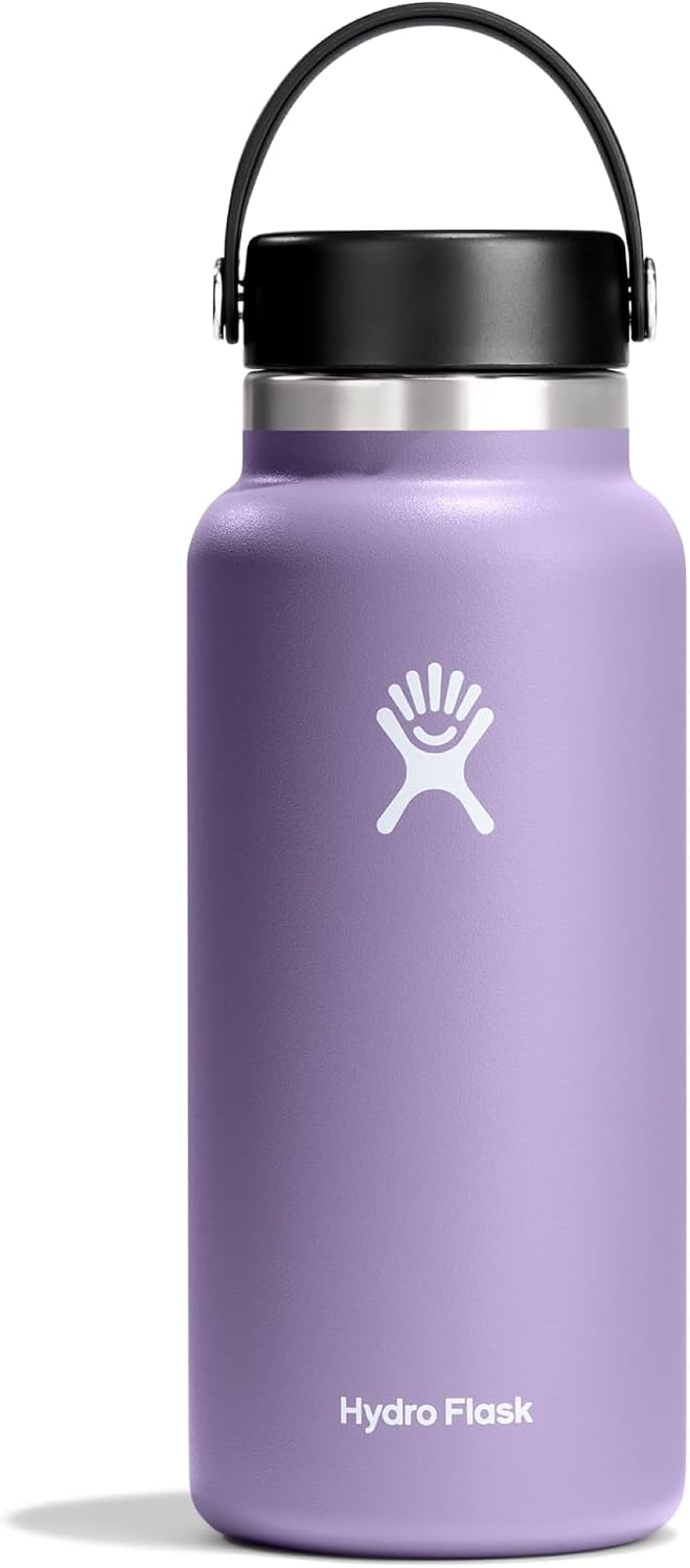 Water Bottle - Insulated Stainless Steel - Wide Mouth FLex Lid, Non Spill, Leakproof and Refillable in 32 Oz Moonshadow