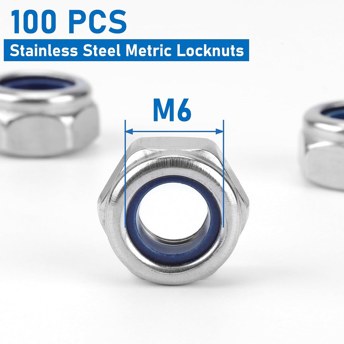 100 Pack 304 A2-70 M6 Nylon Lock Nuts