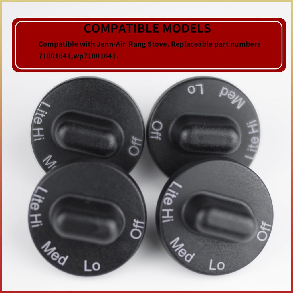 4 Pack 71001641 Stovetop Knobs Range Cooktop Top Burner Control Knob Replacement Knobs Compatible with Some Jenn Air Stove top knobs AP4088491 PS2077264 WP71001641 Black