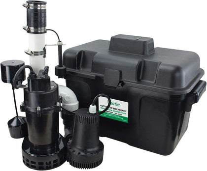 Basement Sentry Battery Backup Sump Pump System Combo (Pre-Assembled) Primary Sump Pump and Battery Back-up Pump