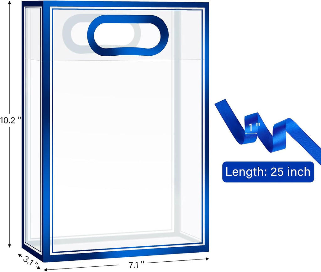 12 PCS Clear Plastic Gift Bags with Handles, Royal Blue