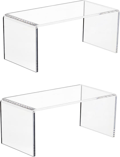 2-PC Large Clear 5mm Thick Acrylic Display Risers, 8x4x4.5 IN