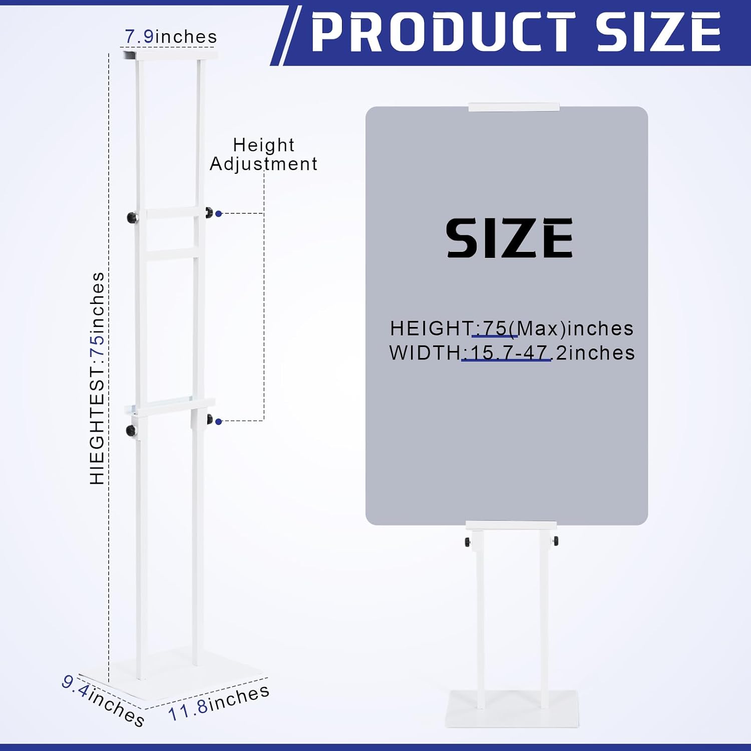 1 Pcs Metal White Poster Board Holder Stand for Display Sign Easel | Adjustable 80" Height, Heavy Duty Base, Double