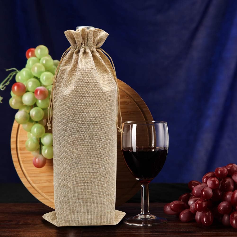 10pcs Burlap Wine Gift Bags for 1.5L Bottles, Large
